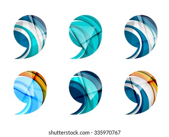 Set of abstract comma icon, business logotype concepts, clean modern geometric design. Created with transparent abstract wave lines