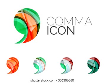 Set of abstract comma icon, business logotype concepts, clean modern geometric design. Created with transparent abstract wave lines