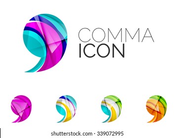 Set of abstract comma icon, business logotype concepts, clean modern geometric design. Created with transparent abstract wave lines