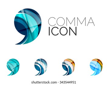 Set of abstract comma icon, business logotype concepts, clean modern geometric design. Created with transparent abstract wave lines