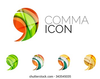 Set of abstract comma icon, business logotype concepts, clean modern geometric design. Created with transparent abstract wave lines