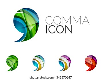 Set of abstract comma icon, business logotype concepts, clean modern geometric design. Created with transparent abstract wave lines