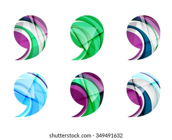Set of abstract comma icon, business logotype concepts, clean modern geometric design. Created with transparent abstract wave lines