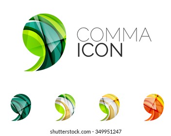 Set of abstract comma icon, business logotype concepts, clean modern geometric design. Created with transparent abstract wave lines
