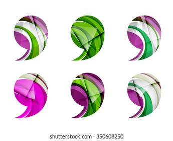 Set of abstract comma icon, business logotype concepts, clean modern geometric design. Created with transparent abstract wave lines