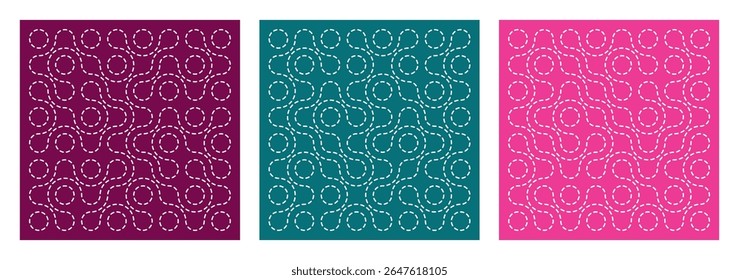 Set of abstract compositions of circles connected to each other. Liquid white shapes on backgrounds of different colors for branding, packaging, modern design. Vector illustration.