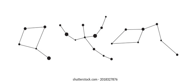A set of abstract Constellations on a white isolated background. Vector illustration for the Starry sky Map. Celestial bodies inside the Galaxy