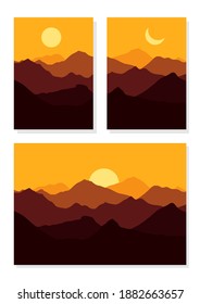  Set of abstract contemporary backgrounds in earth colors. mountain landscape in flat style. Concept vector templates for social media, websites, poster, cover. flat landscape vector illustration.