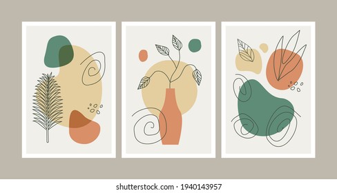 Set of abstract contemporary botanical wall art
