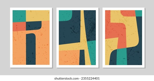 Conjunto de afiches abstractos contemporáneos de mediados de siglo con formas abstractas. Diseño de papel pintado, fondo, decoración de pared, cubierta, impresión, tarjeta. Arte moderno de estilo boho y minimalista. Ilustración vectorial.