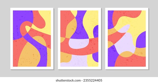 Set of abstract contemporary mid century posters with Abstract shapes. Design for wallpaper, background, wall decor, cover, print, card. Modern boho landscape minimalist art. Vector illustration.