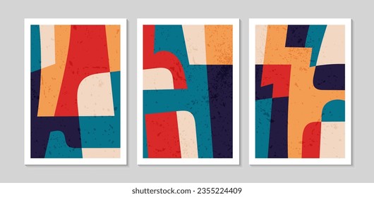 Conjunto de afiches abstractos contemporáneos de mediados de siglo con formas abstractas. Diseño de papel pintado, fondo, decoración de pared, cubierta, impresión, tarjeta. Arte moderno de estilo boho y minimalista. Ilustración vectorial.