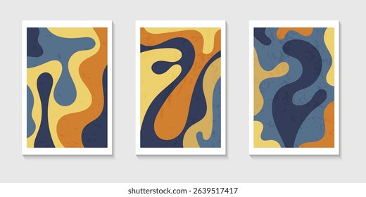 Set of abstract contemporary mid century posters with Abstract shapes. Design for wallpaper, background, wall decor, cover, print, card. Modern boho landscape minimalist art. Vector illustration.