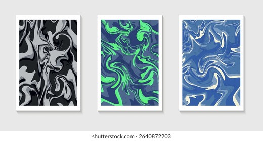 Set of abstract contemporary mid century posters with Abstract shapes. Design for wallpaper, background, wall decor, cover, print, card. Modern boho landscape minimalist art. Vector illustration.