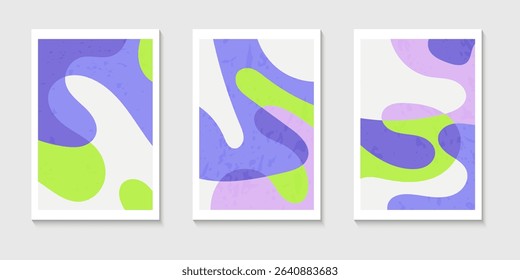 Set of abstract contemporary mid century posters with Abstract shapes. Design for wallpaper, background, wall decor, cover, print, card. Modern boho landscape minimalist art. Vector illustration.