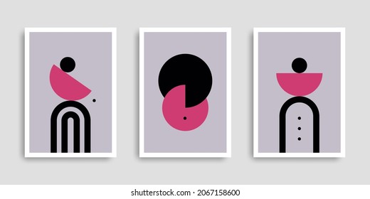 Conjunto de afiches contemporáneos abstractos con formas geométricas. Cobertura. Arte moderno de boho minimalista. Ilustración vectorial. Diseño para imprimir póster, portada, papel pintado. Existencias.