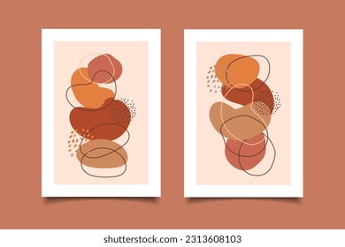 Set of abstract contemporary posters with mid century geometric shapes,Modern minimalist boho wall art.Aesthetic design for print poster