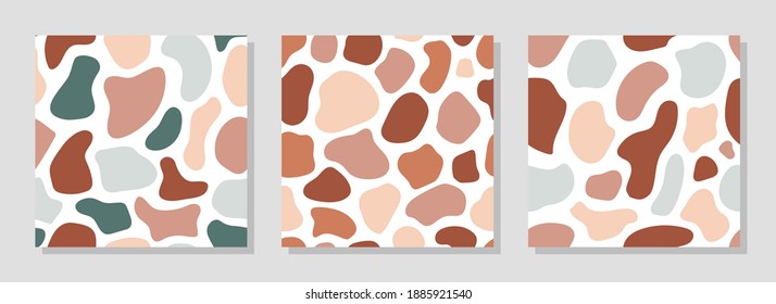 Conjunto de patrones abstractos contemporáneos sin fisuras. La mano dibujó varias formas de terracota. Ilustración vectorial moderna. Perfecto para la impresión textil