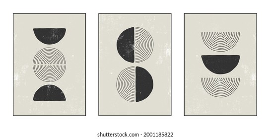 Set of abstract contemporary trendy posters. Minimal creative hand drawn style. Monochrome line art. Design for wallpaper, wall decor, postcard, print, background, social media. Vector illustration.