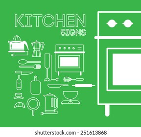Set Abstract Cooking Kitchen signs Styled Lines. On green background