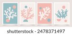 Set of abstract coral poster. Sea life. Modern trendy Matisse minimal style. Contemporary art print with organic nature shapes. Vector design for wall decor, print, postcard, cover, template, banner.