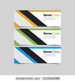 Set abstract Corporate business banner with modern and simple style. Vector illustration promotion design background. Horizontal Web header template with three color options, yellow, green, and blue.