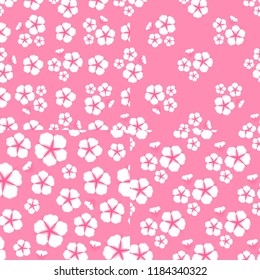 Set Abstract Cotton flower Seamless pattern. Flat style vector illustration isolated on cute pink girly background.