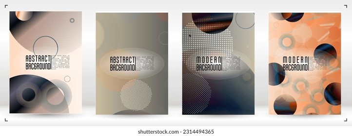 Set of Abstract Cover with Gradient Mesh Holographic Circles. Hipster Graphic Template Design with Lines, Dots, Round Shapes. Innovation Style for your Business Cover.