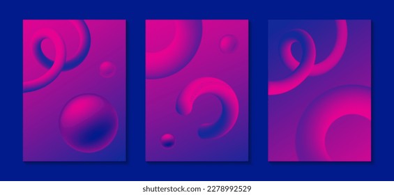 Set of abstract cover template with fluid gradient blend curve. Vector minimalist background.
