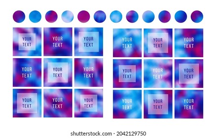 Set of abstract cover templates with place for text. Tie dye blurred backgrounds. Vector square templates for instagram posts business account
