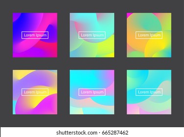 set of abstract cover templates with vibrant colorful gradient. holographic twisted lines background