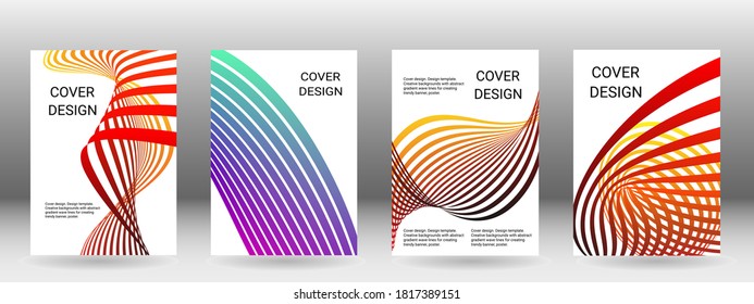 Set of abstract covers. Cover design, background. Shades of blue, green, wavy parallel gradient lines. Trendy banner, poster. EPS vector