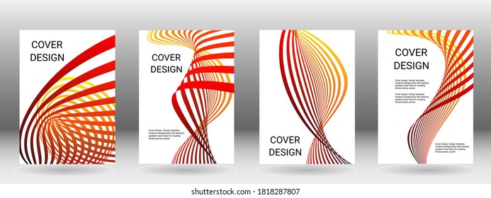 Set of abstract covers. Cover design, background. Shades of blue, green, wavy parallel gradient lines. Trendy banner, poster. EPS vector