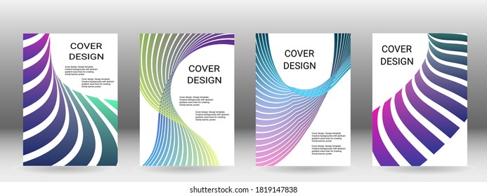 Set of abstract covers. Cover design, background. Shades of blue, green, wavy parallel gradient lines. Trendy banner, poster. EPS vector