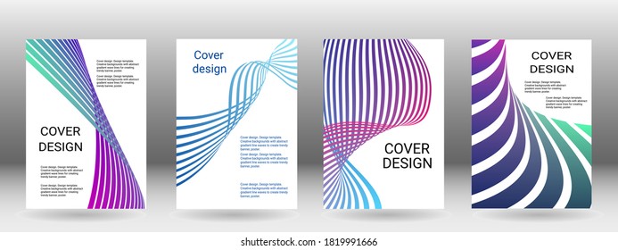 Set of abstract covers. Cover design, background. Shades of blue, green, wavy parallel gradient lines. Trendy banner, poster. EPS vector