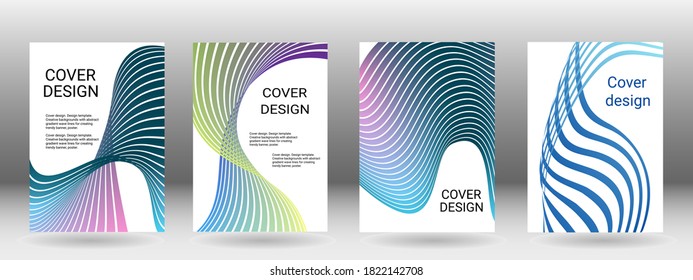 Set of abstract covers. Cover design, background. Shades of blue, green, wavy parallel gradient lines. Trendy banner, poster. EPS vector