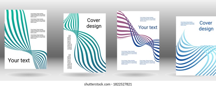 Set of abstract covers. Cover design, background. Shades of blue, green, wavy parallel gradient lines. Trendy banner, poster. EPS vector