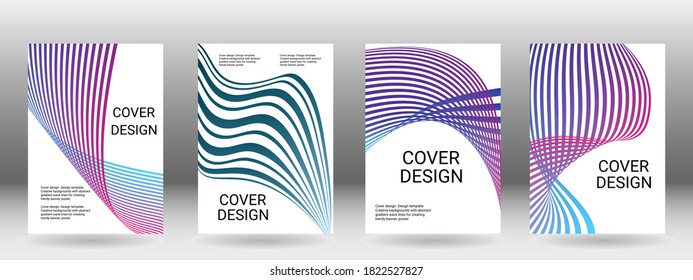 Set of abstract covers. Cover design, background. Shades of blue, green, wavy parallel gradient lines. Trendy banner, poster. EPS vector