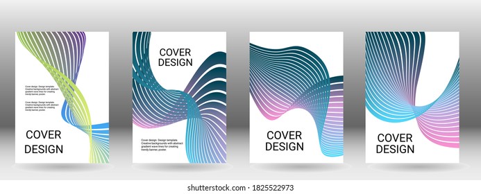 Set of abstract covers. Cover design, background. Shades of blue, green, wavy parallel gradient lines. Trendy banner, poster. EPS vector