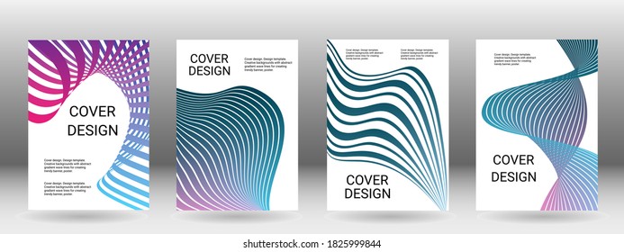 Set of abstract covers. Cover design, background. Shades of blue, green, wavy parallel gradient lines. Trendy banner, poster. EPS vector