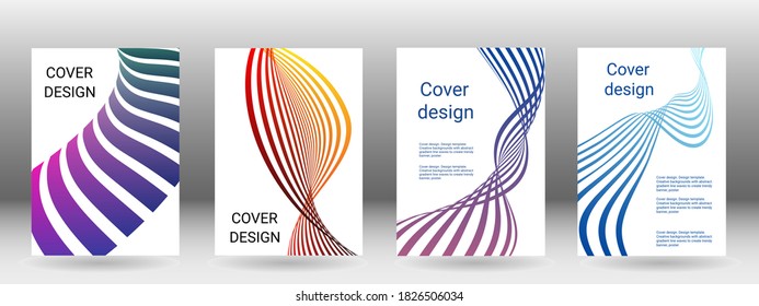 Set of abstract covers. Cover design, background. Shades of blue, green, wavy parallel gradient lines. Trendy banner, poster. EPS vector