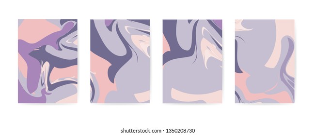 Set abstract covers design. Modern fluid colors backgrounds.  Good for trendy background, wallpapers, posters, cards, invitations, websites. Marble effect. Mixed gray and beige colors. Vector 10 EPS