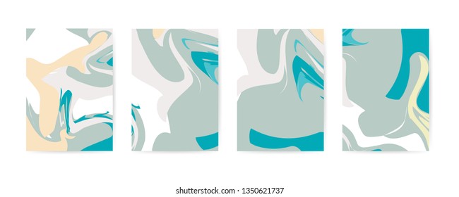 Set abstract covers design. Modern fluid colors backgrounds.  Good for trendy background, wallpapers, posters, cards, invitations, websites. Marble effect. Mixed gray and blue colors. Vector 10 EPS