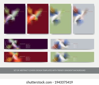 Set of abstract covers design templates with trendy gradient background. Cool vibrant colors. Applicable for banners, flyers, presentations, posters and reports.  Vector illustration