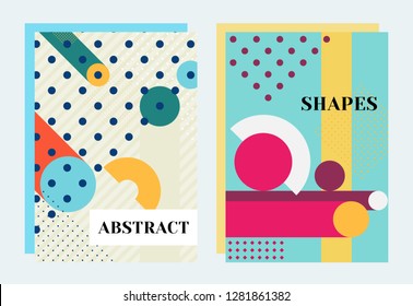 Set of abstract covers with geometric shapes. Backgrounds for poster, flyer, banner, brochure and advertising. Template for cover page A4.