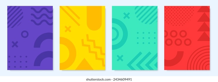 Conjunto de cubiertas abstractas en estilo geométrico. Fondo de cubierta colorido de moda mínimo. Ilustración de vector