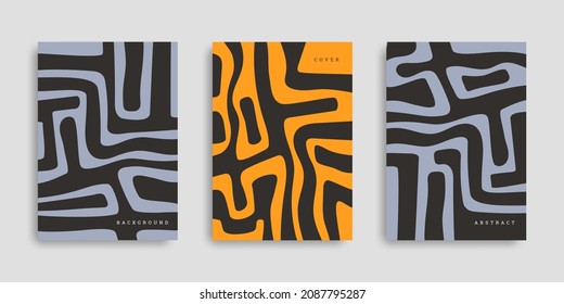 Set of abstract covers in hand drawn style. Collection vertical backgrounds with curve shapes. Modern template. Vector illustration. Design cover, poster, wallpaper, notebook, catalog. Stock