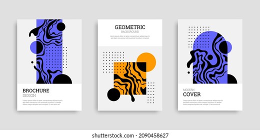 Set of abstract covers in hand drawn style. Collection vertical backgrounds with wavy and geometric shapes. Modern template. Vector illustration. Design cover, poster, wallpaper, notebook, catalog.