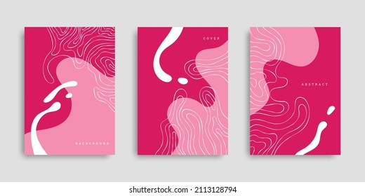 Set of abstract covers in hand drawn style. Collection vertical backgrounds with wavy shapes. Modern template. Vector illustration. Design cover, poster, wallpaper, notebook, catalog. Stock
