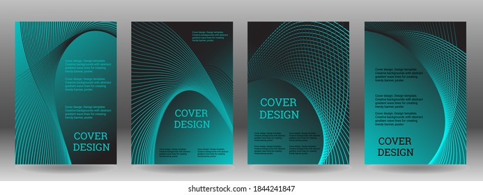 Set of abstract covers. Wavy parallel gradient lines. Cover design, background, trendy banner, poster.